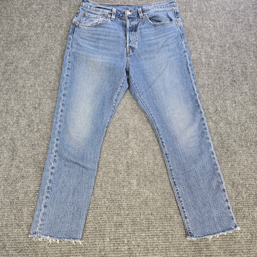 Levis 501 Skinny Womens 30x27 Light Blue Wash Raw Hem Jeans